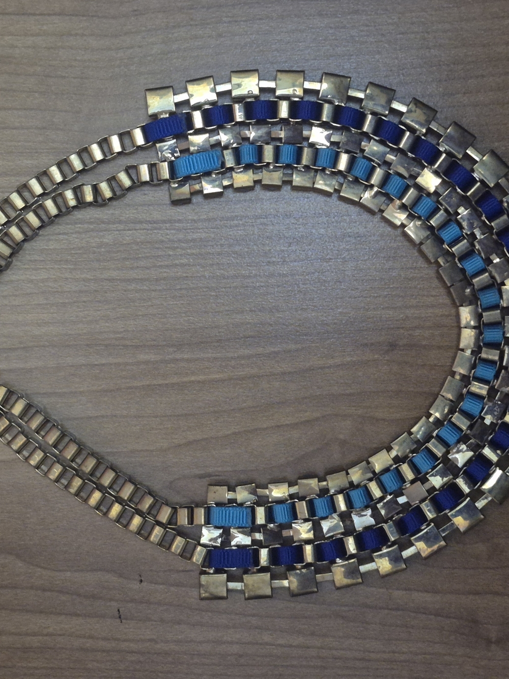 Source Unknown Gold-Tone Multi-Row Necklace with Blue and Teal Accents